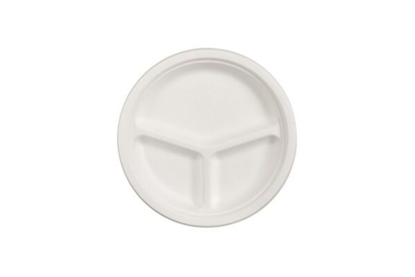 Round Sugarcane Plate with 3 Compartments Ø 25.5 cm. | OL-A Products
