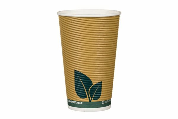 Double Wall Waterbased Paper Cup Ripple Green Leaf Design 16oz. | OL-A Products