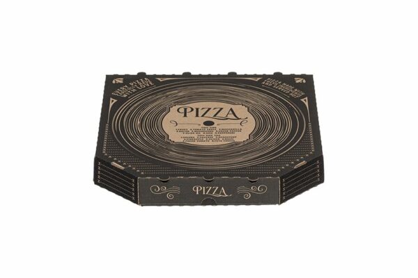 Kraft Paper Pizza Boxes Vinyl Disc Design 26x26x4 cm. | OL-A Products