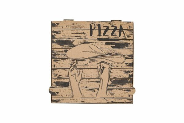 Kraft Paper Pizza Boxes Pizza Hands Design FSC® 36x36x4,2cm. | OL-A Products