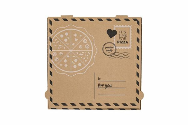 Χάρτινα Κουτιά Πίτσας Kraft FSC® με Σχέδιο "Letter" 40x40x4,2 cm. | OL-A Products