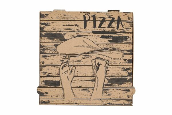 Kraft Paper Pizza Boxes Pizza Hands Design FSC®44x44x4,2cm. | OL-A Products