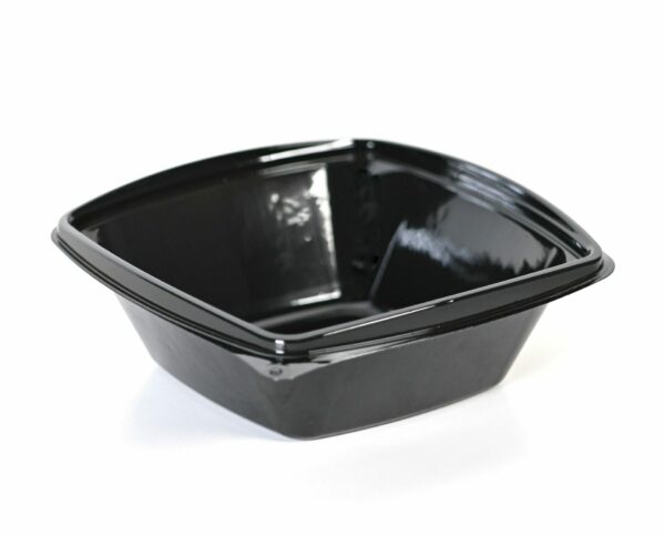 PET Μαύρο Τετράγωνο Σκεύος με Πλακέ Καπάκι 1000 ml. | OL-A Products