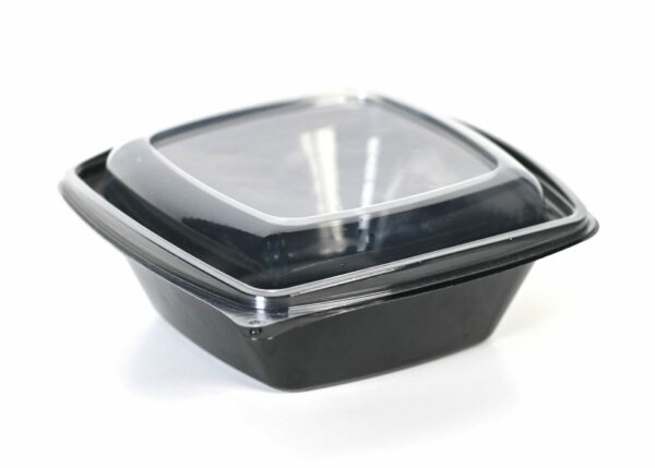 PET Μαύρο Τετράγωνο Σκεύος με Πλακέ Καπάκι 1000 ml. | OL-A Products