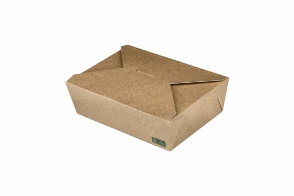 RECTANGULAR KRAFT FOOD BOX FOLDER (19,5x14x6,3) 2000ML INNER WHITE FSC 4X50pcs. | OL-A Products