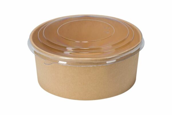 RPET LID 185mm FOR ROUND KRAFT FOOD CONTAINER 1300CC 6X50PCS. | OL-A Products