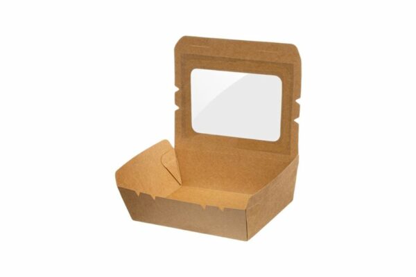 RECTANGULAR KRAFT FOOD CONTAINER 1600ml (18,8X13X6) WITH RPET WINDOW LID 4X50pcs. | OL-A Products