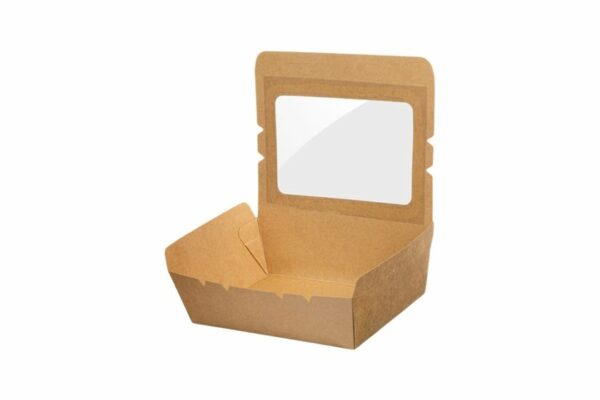 RECTANGULAR KRAFT FOOD CONTAINER 700ml (15x10x4.5) WITH RPET WINDOW LID 4X50pcs. | OL-A Products