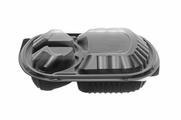 Black Rectangular Food Container M/W 3 Compartments 1000 ml with Transparent Lid | OL-A Products